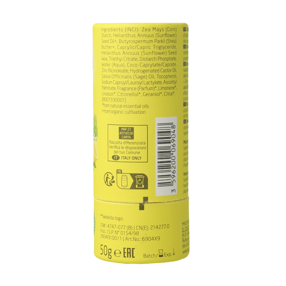 Weleda Deodorant stick citrus + bergamot 24U 50.00 Gram