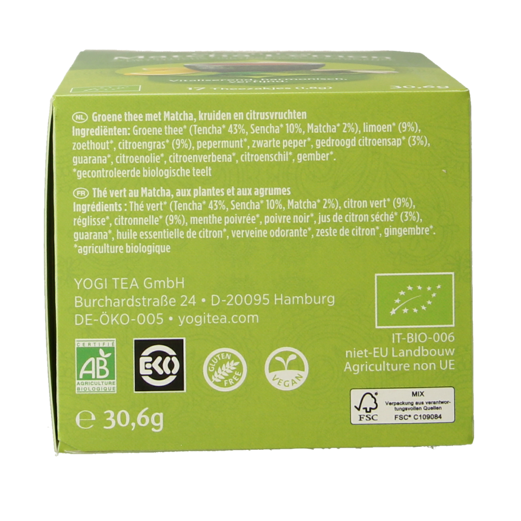 Yogi Tea Green tea matcha lemon bio 17.00 Zakjes