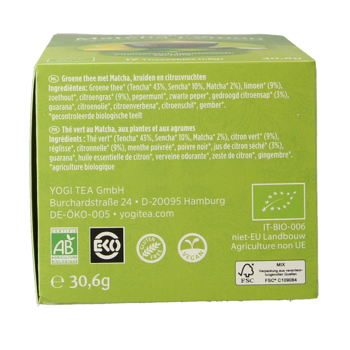 Yogi Tea Green tea matcha lemon bio 17.00 Zakjes