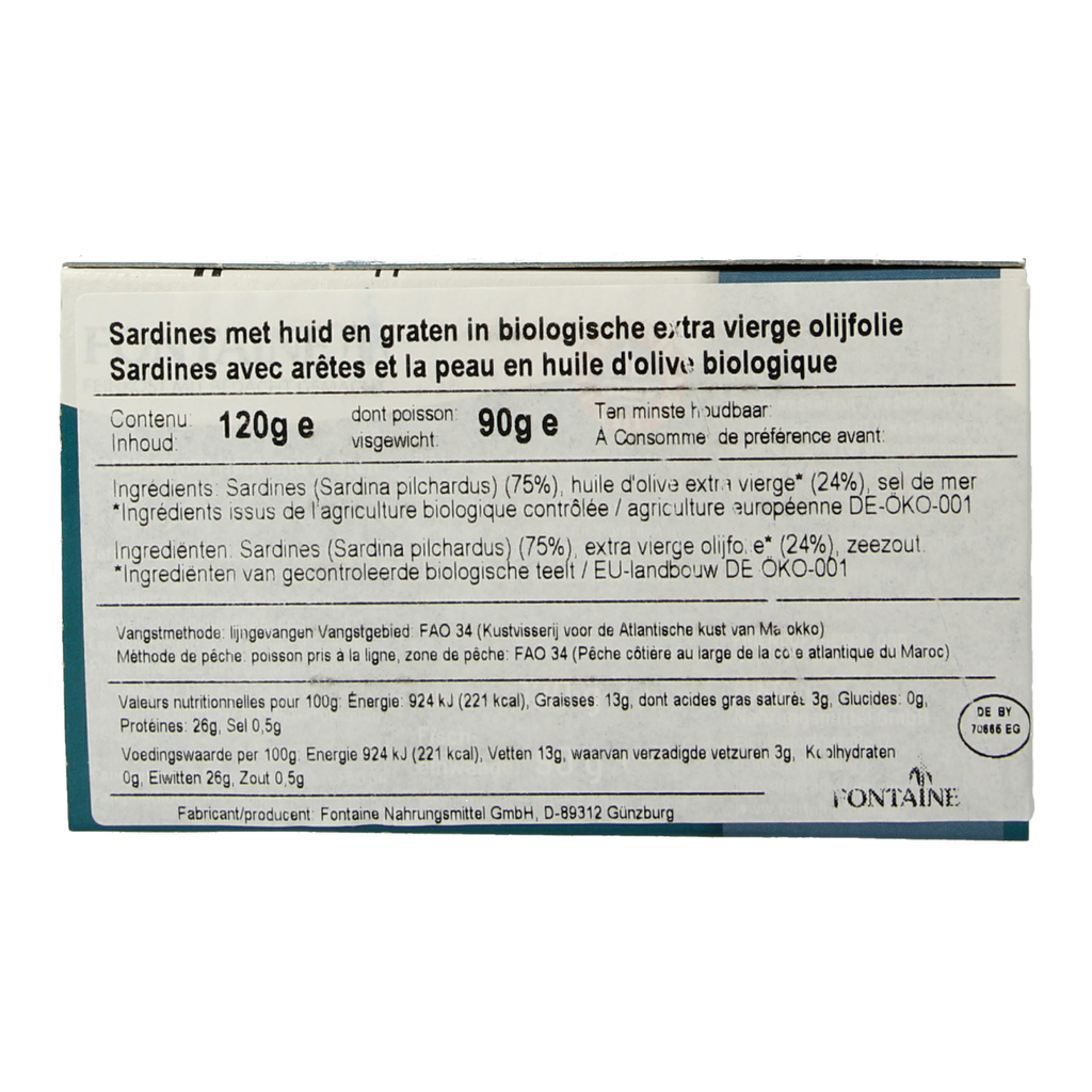 Fontaine Sardines met huid en graat 120.00 Gram