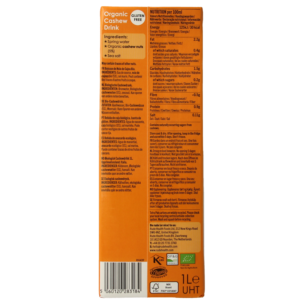 Rude Health Cashewnootdrank bio 1.00 Liter