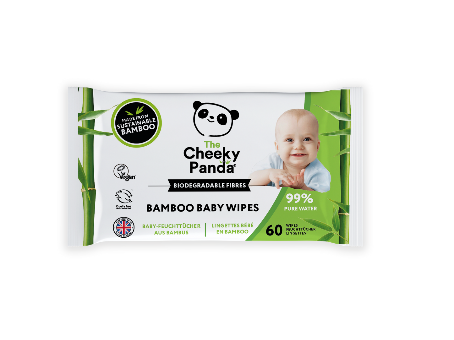 The Cheeky Panda Bamboe bio-afbreekbare babydoekjes 60 Stuks