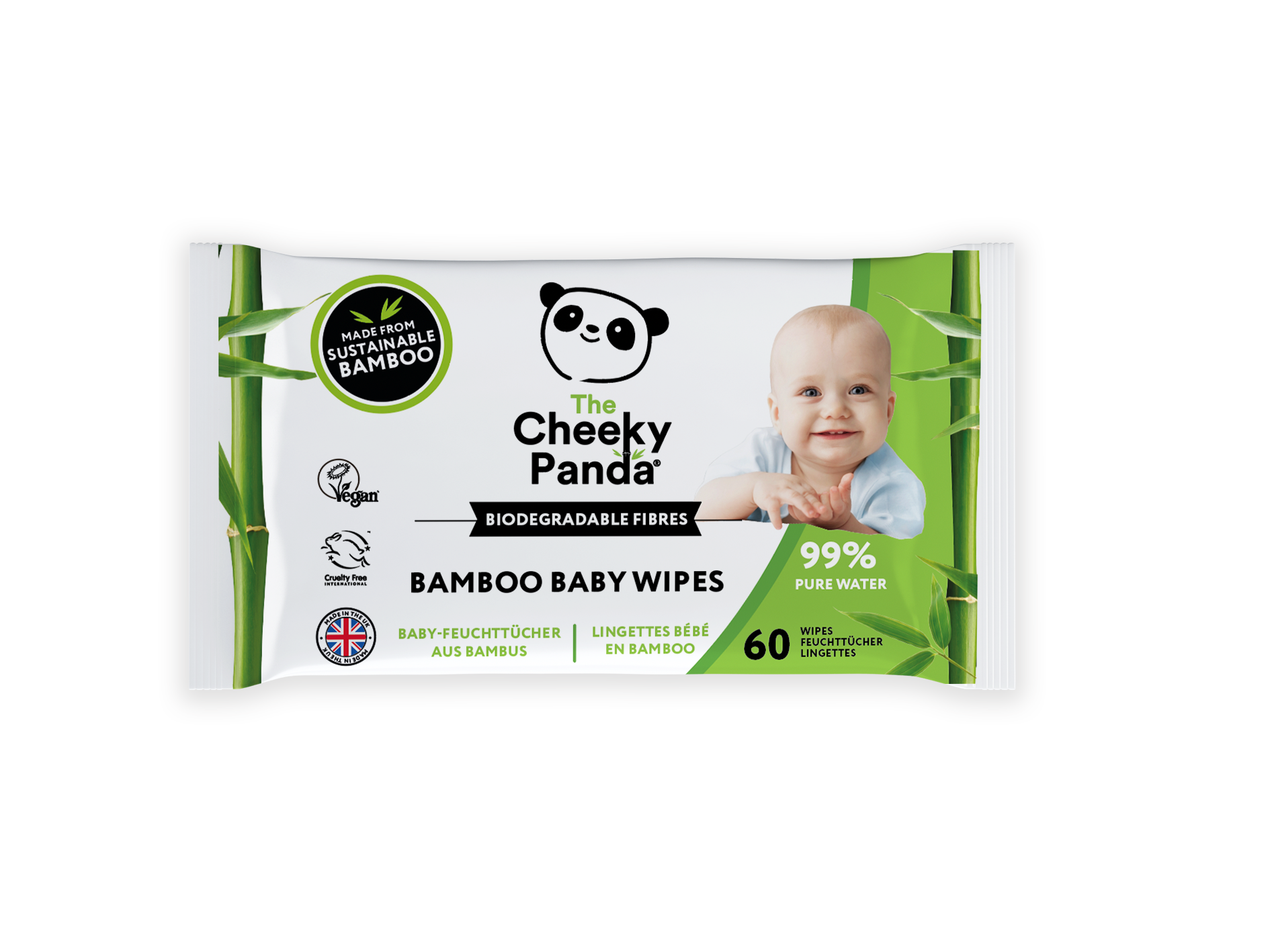 The Cheeky Panda Bamboe bio-afbreekbare babydoekjes 60 Stuks