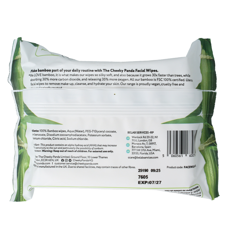 The Cheeky Panda Bamboe gezichtsreinigingsdoekjes parfumvrij 25 Stuks