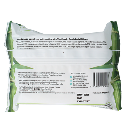 The Cheeky Panda Bamboe gezichtsreinigingsdoekjes parfumvrij 25 Stuks