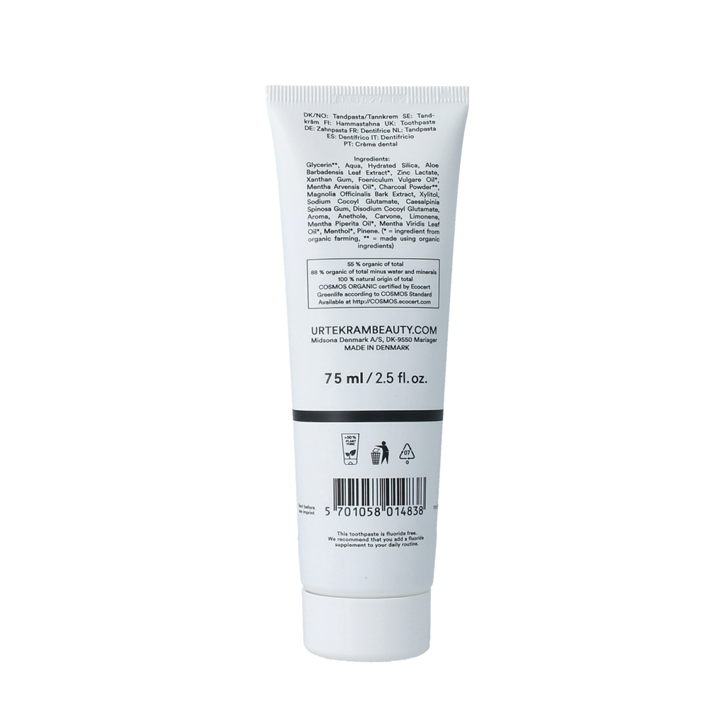 Urtekram Tandpasta actieve kool bio 75.00 Milliliter