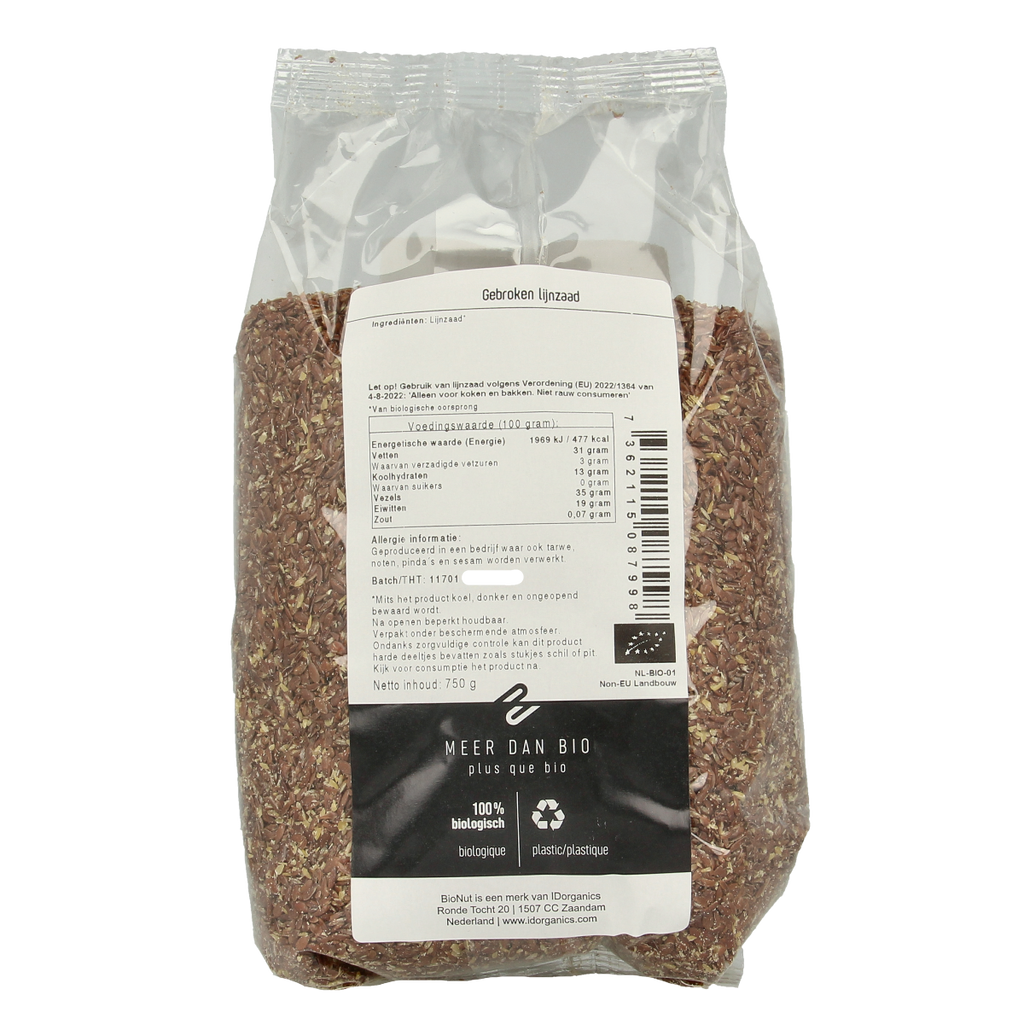 Bionut Lijnzaad gebroken bio 750.00 Gram