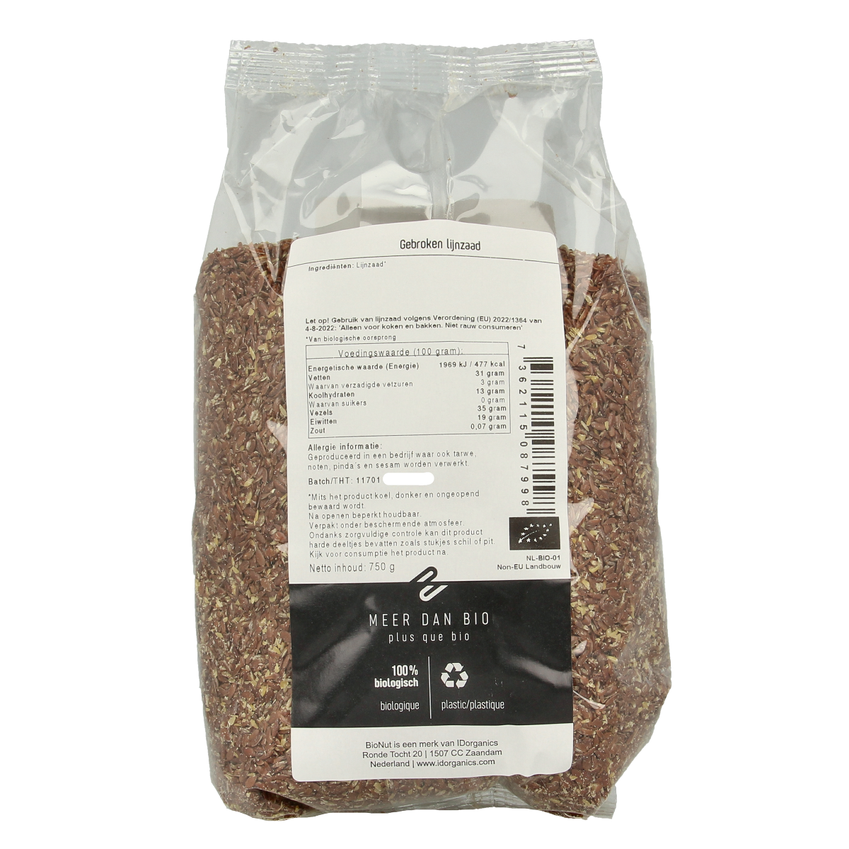 Bionut Lijnzaad gebroken bio 750.00 Gram