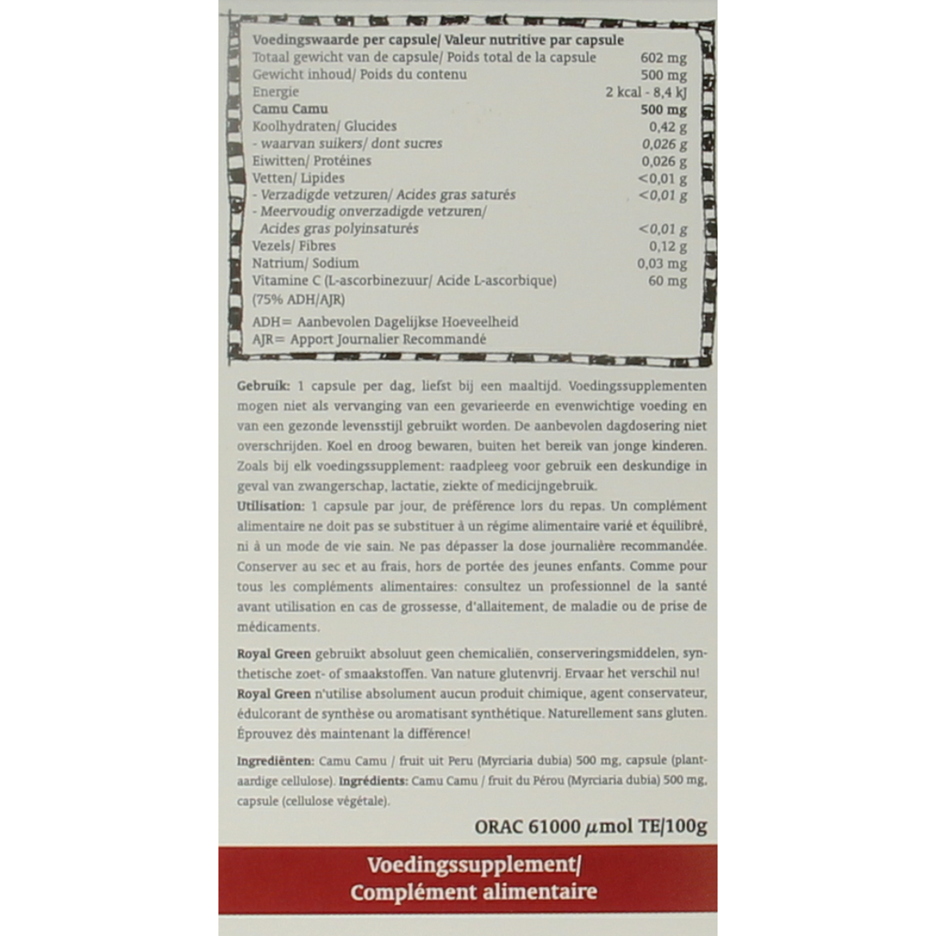 Royal Green Camu camu vitamine C 60.00 Vegetarische capsules