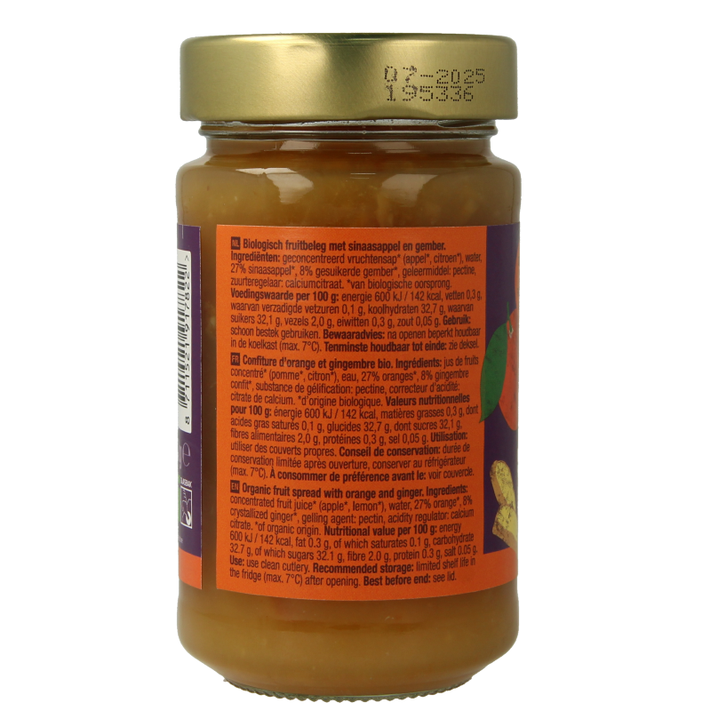 Your Organic Nature Fruit beleg sinaasappel / gember bio 250 Gram