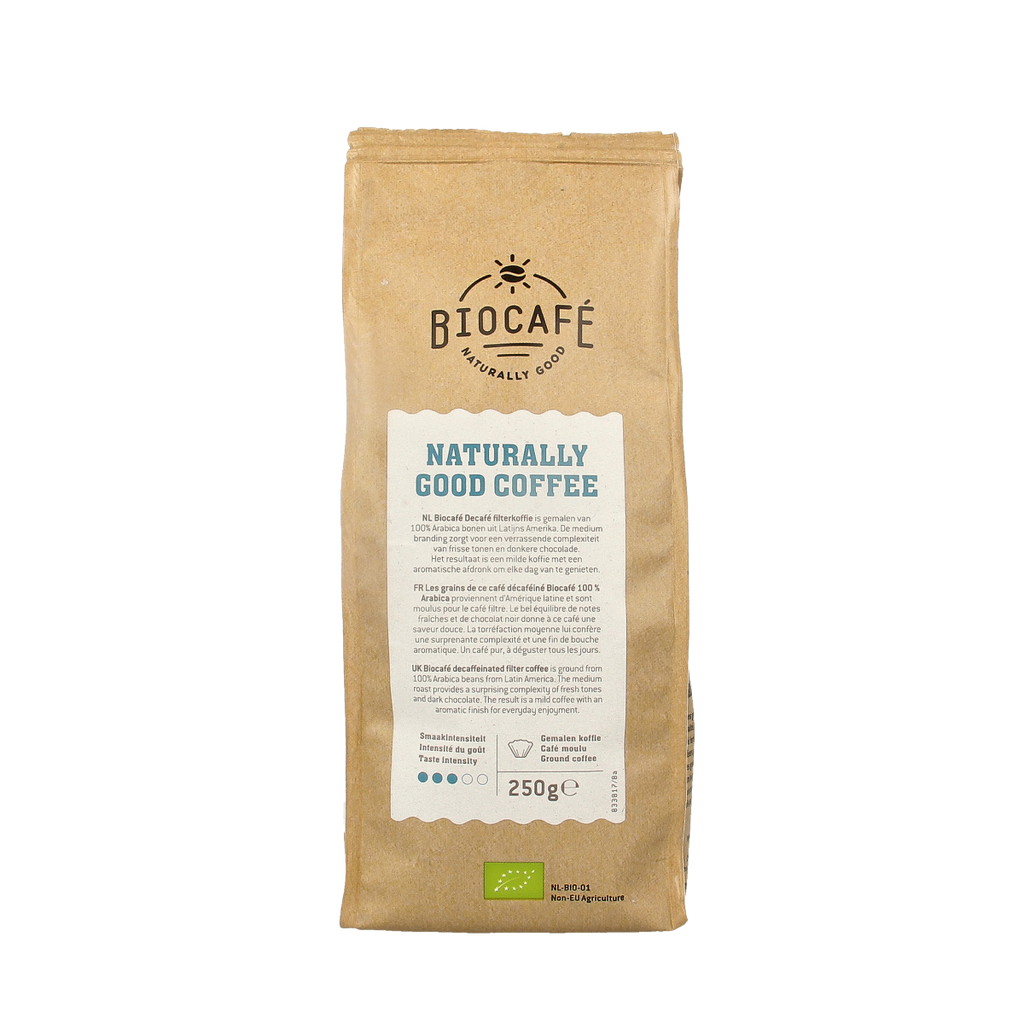 Biocafe Filterkoffie cafeinevrij/decaf bio 250.00 Gram
