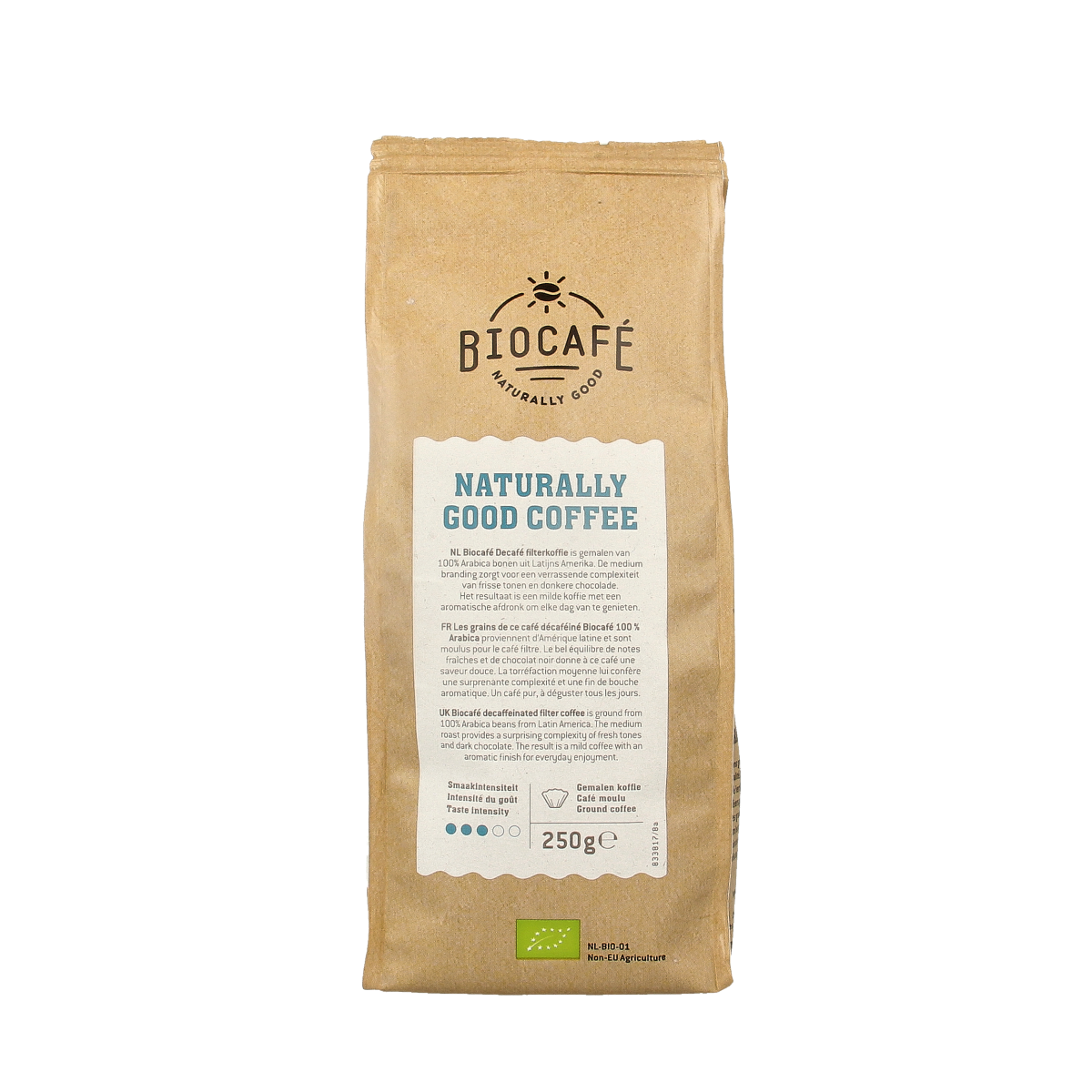 Biocafe Filterkoffie cafeinevrij/decaf bio 250.00 Gram