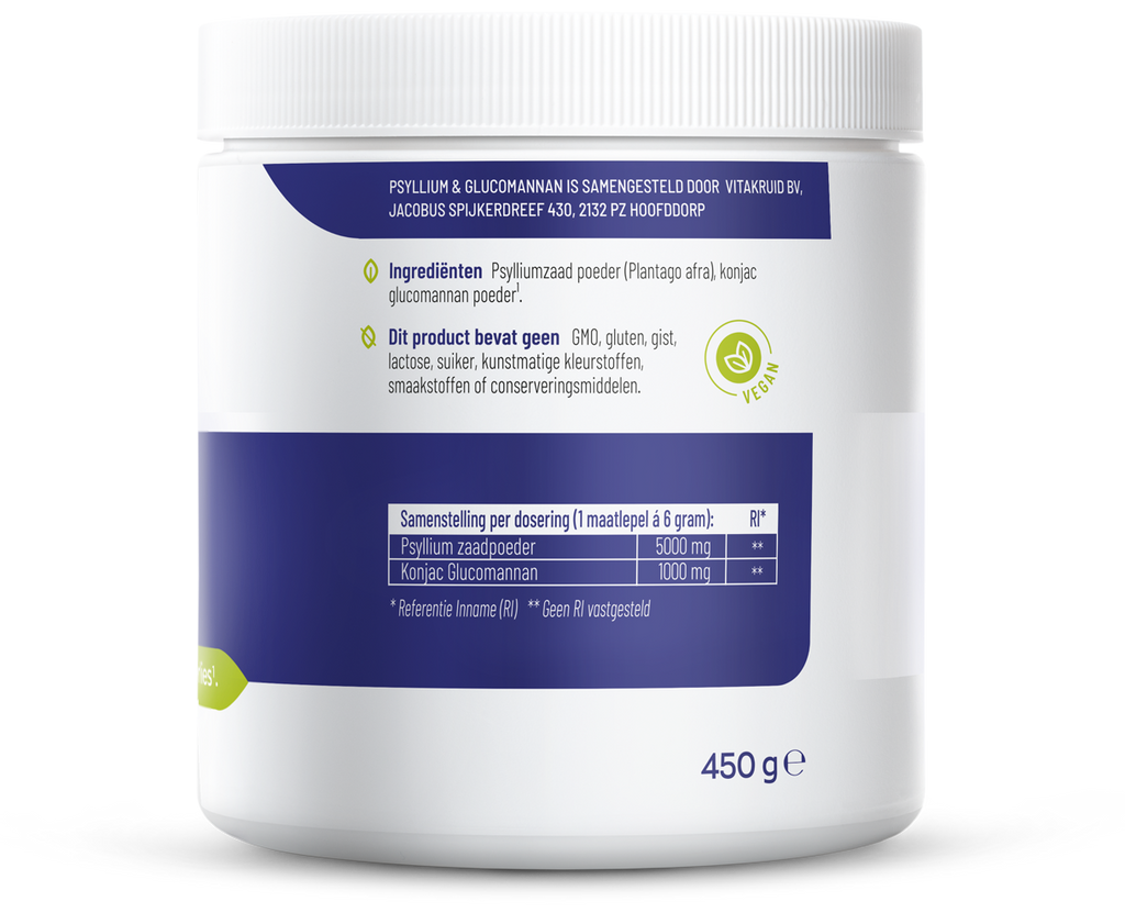 Vitakruid Psyllium 5000 mg & Glucomannan 1000 mg vezels 450.00 Gram