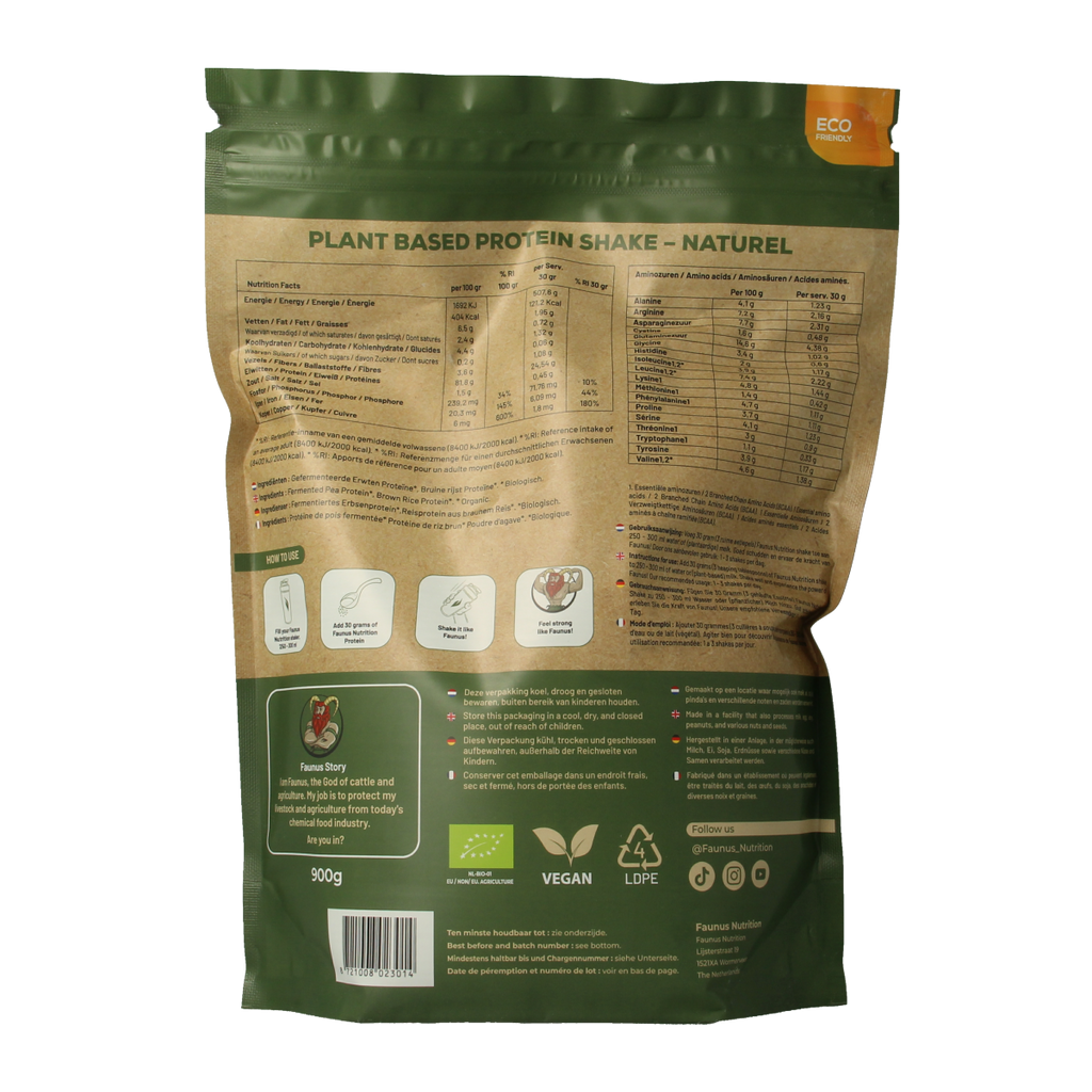Faunus Nutrition Proteine gefermenteerd naturel bio 900.00 Gram