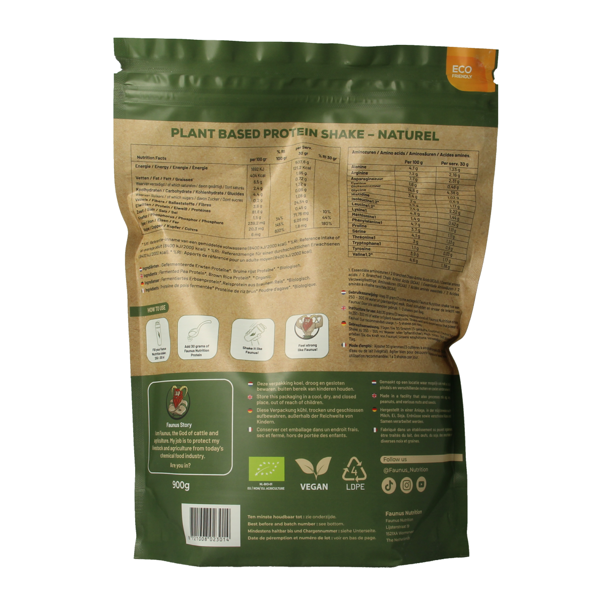 Faunus Nutrition Proteine gefermenteerd naturel bio 900.00 Gram