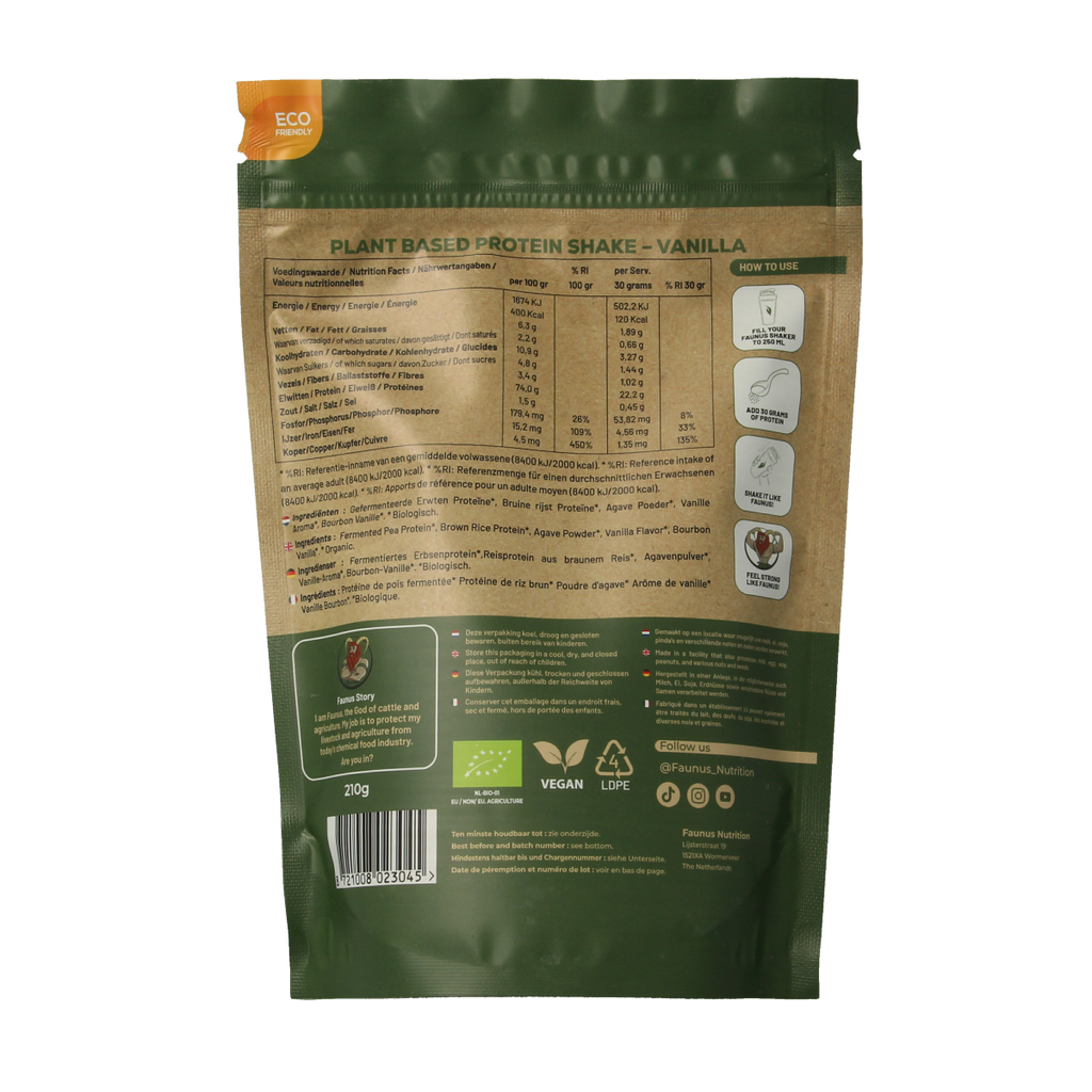 Faunus Nutrition Proteine gefermenteerd vanille bio 210.00 Gram