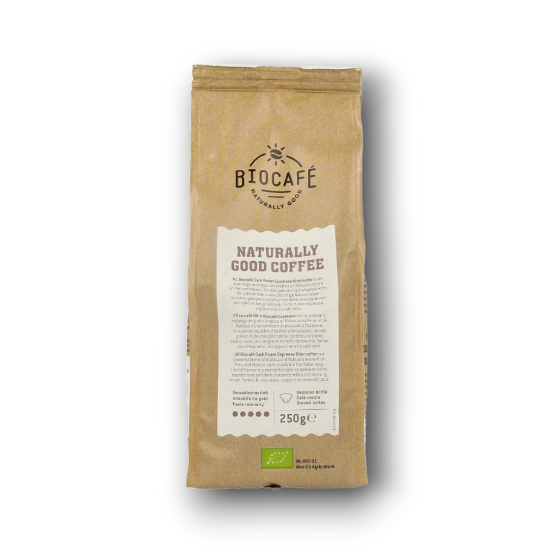 Biocafe Filterkoffie espresso dark roast bio 250 Gram