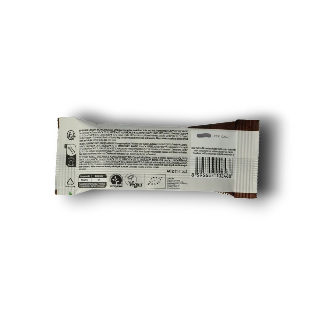 Lifefood Lifebar inchoco chocolade vanille raw bio 40 Gram
