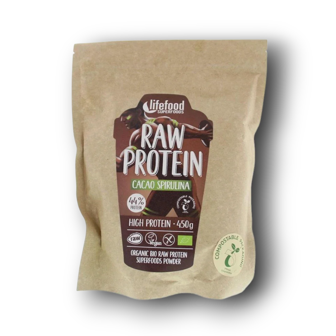 Lifefood Protein poeder cacao spirulina raw bio 450.00 Gram