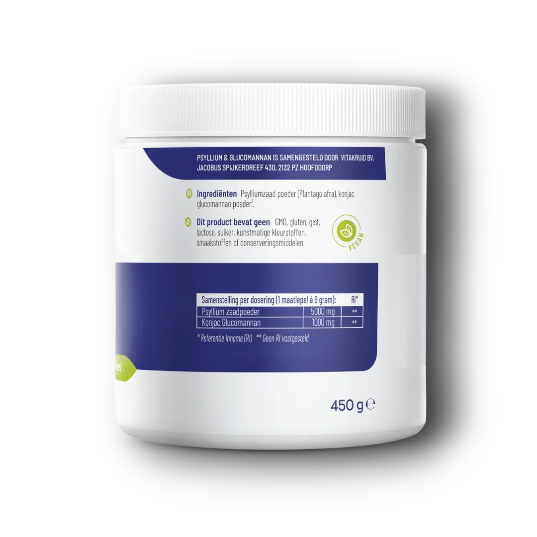 Vitakruid Psyllium 5000 mg & Glucomannan 1000 mg vezels 450.00 Gram