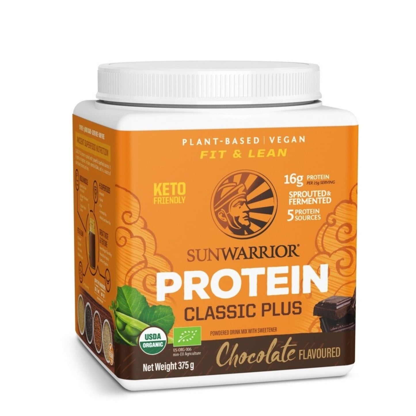 Proteine-Poeder-Vegan-Biologisch-Sunwarrior-Classic-Plus-Chocola-375-Gram