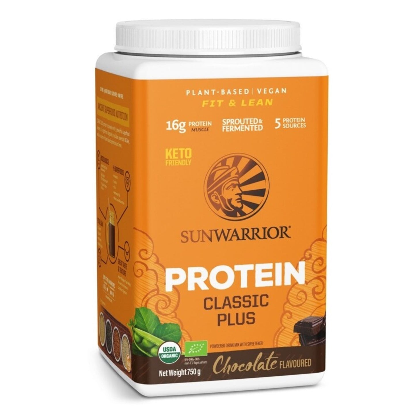 Proteine-Poeder-Vegan-Biologisch-Sunwarrior-Classic-Plus-Chocola-750-Gram